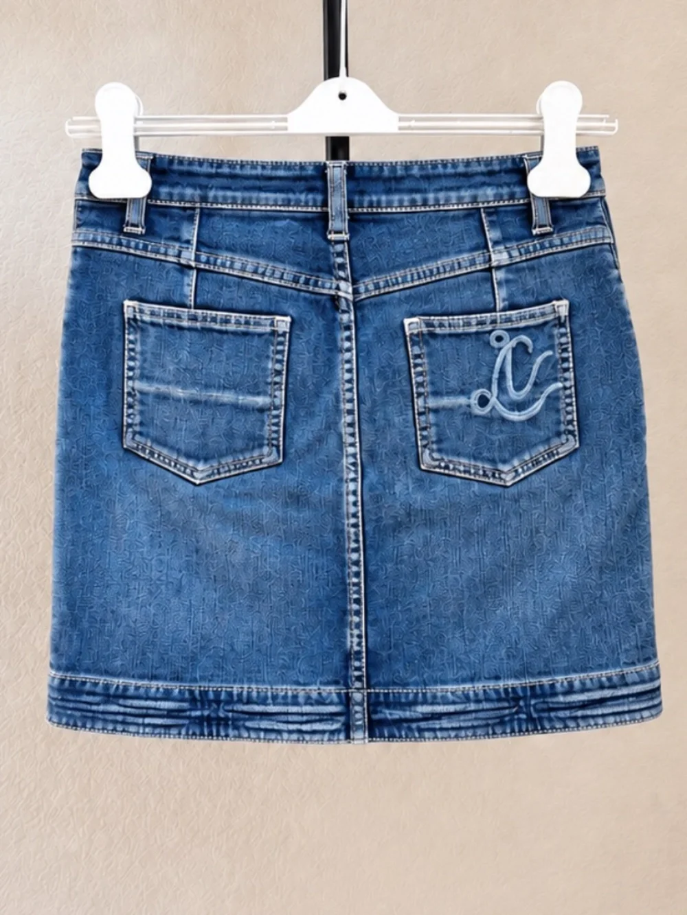 Louis Vuitton Denim Mini Skirt LV Logo Stitch Size 34